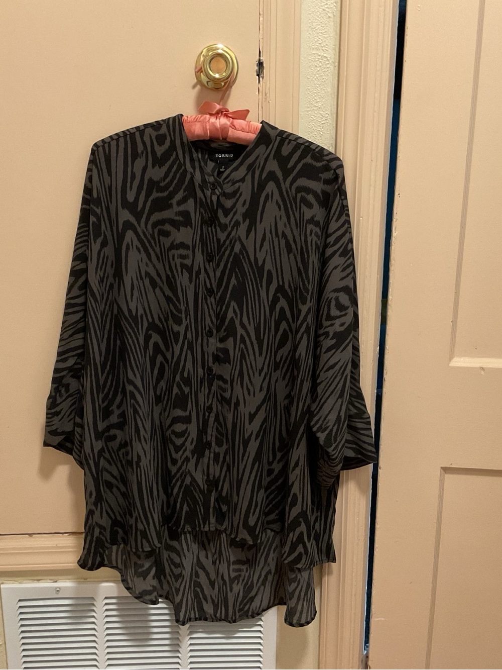 torrid Black and Gray Zebra-Print Sheer Button Blouse